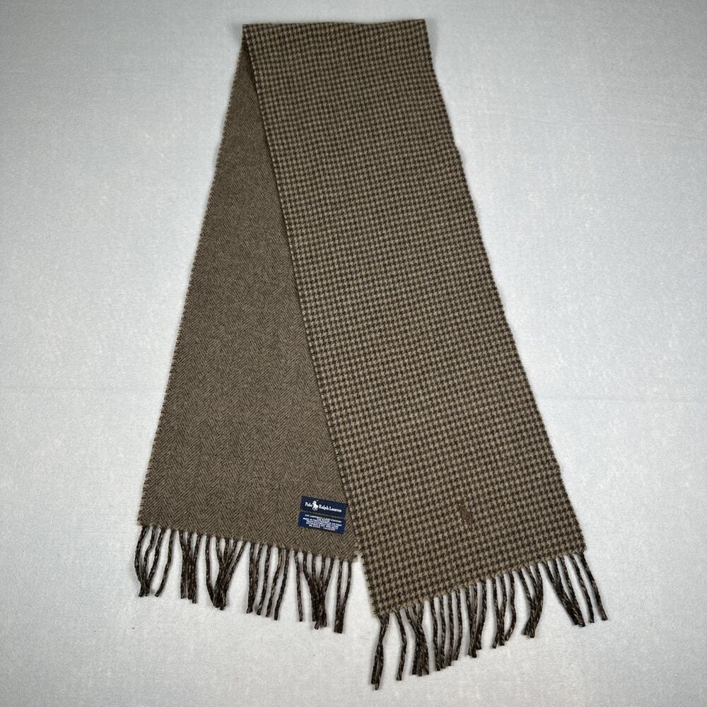 Polo Ralph Lauren Lambswool Reversible Scarf Brown Houndstooth